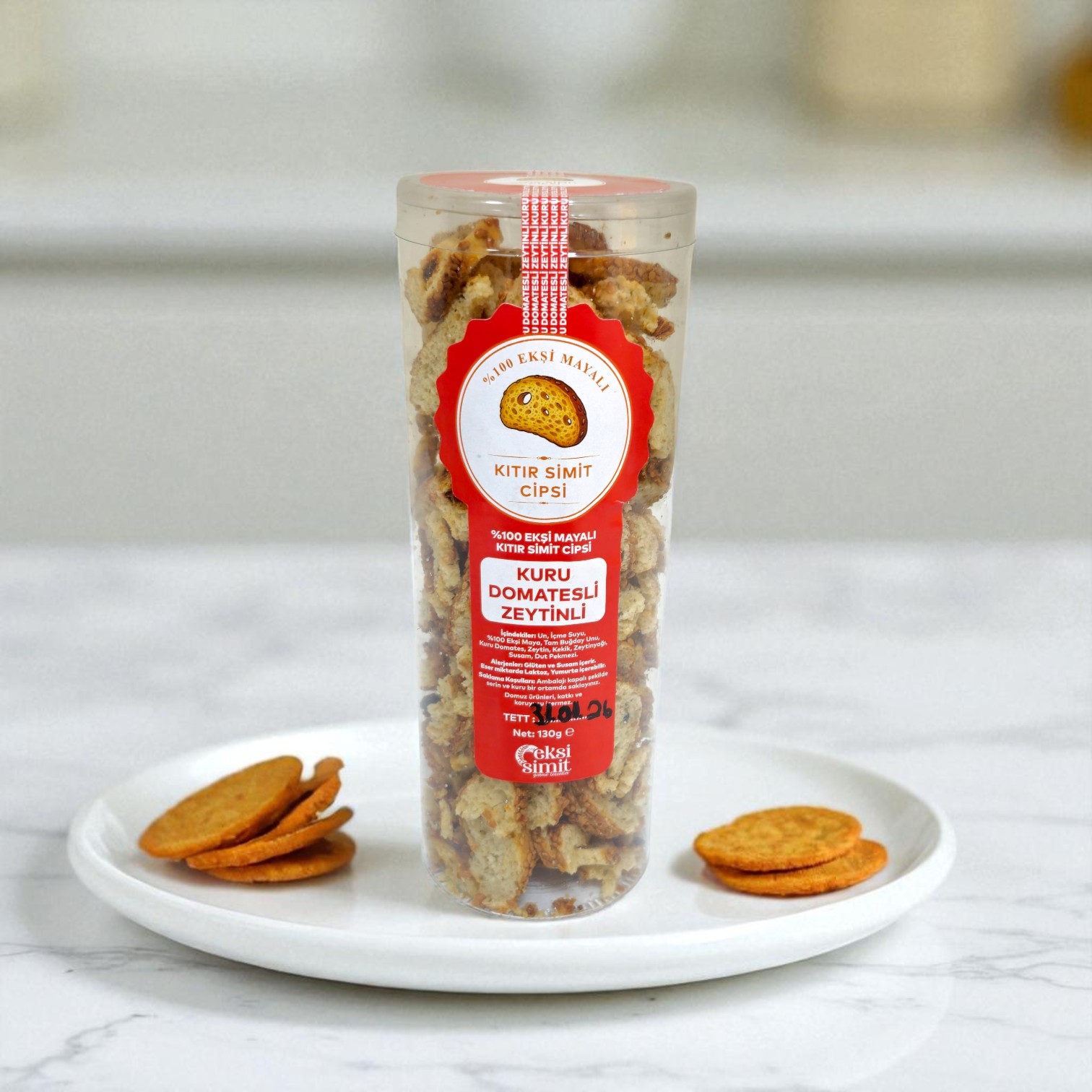 Ekşi Mayalı Kuru Domatesli ve Zeytinli Kıtır Simit Cips